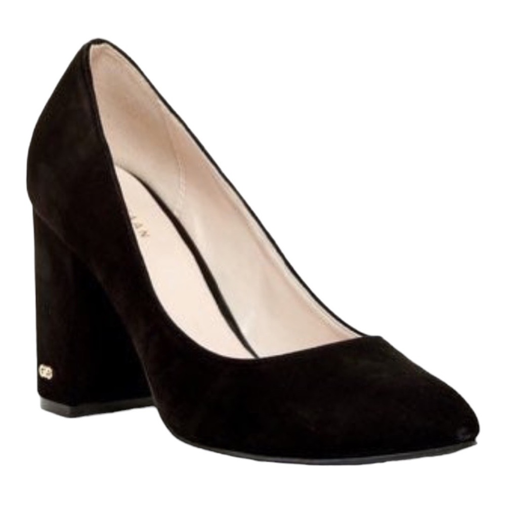 Cole Haan Suede Alanna Pump II Block Heels Black Suede Shoes 6.5